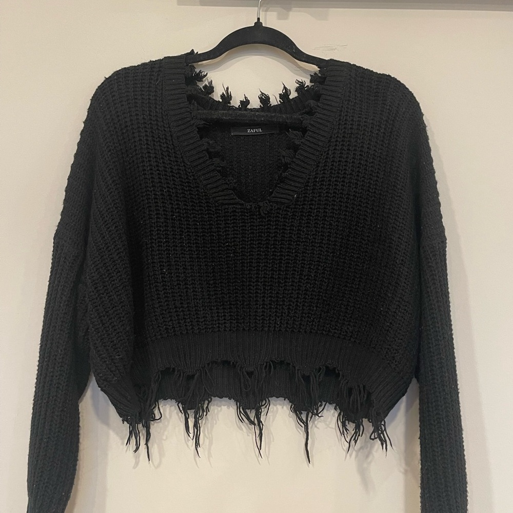 Zaful Black Cropped Sweater